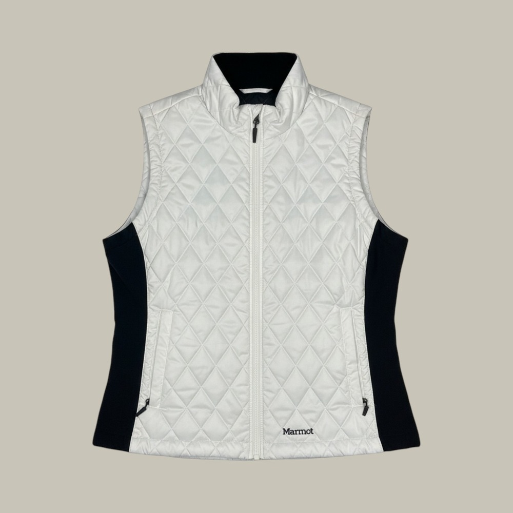 Marmot Womens XL Quilted Puffer Vest White Black Full Zip C77400 Activewear